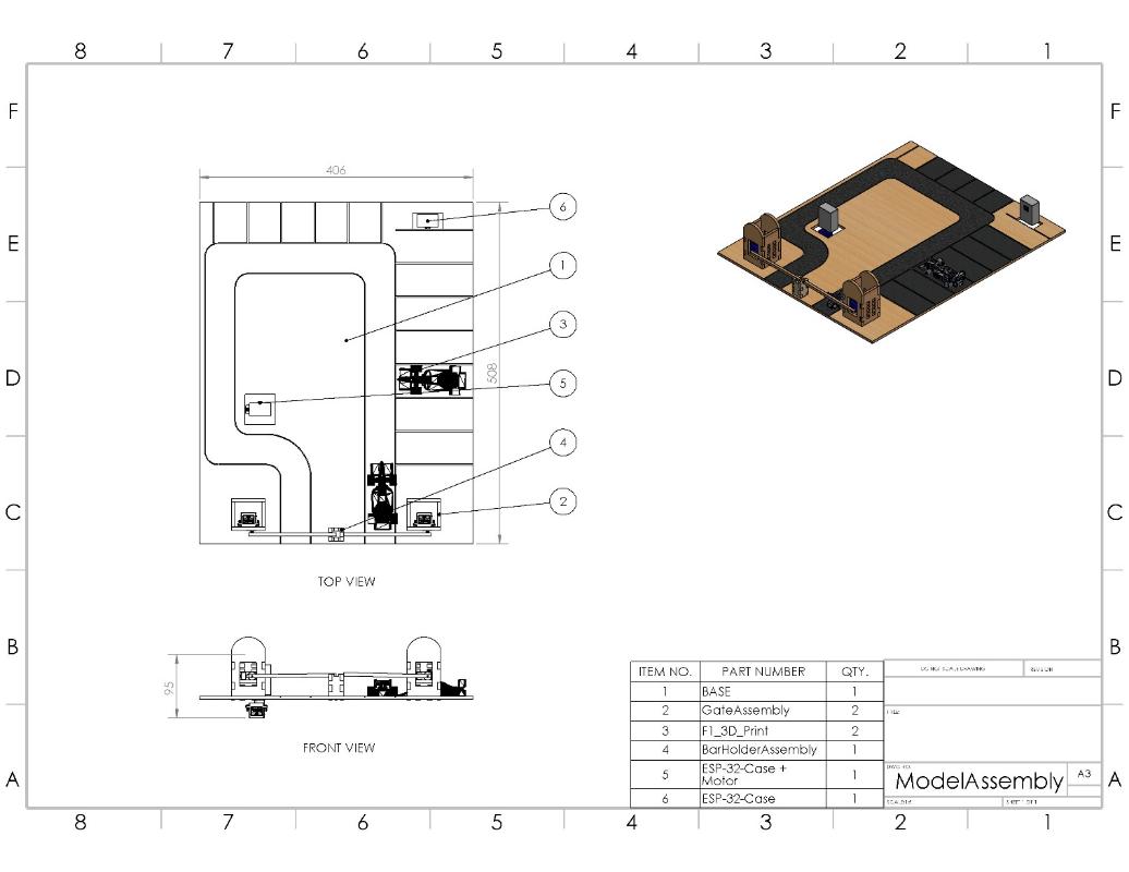 Complete structural assembly drawing showing gate placement and hardware layout.