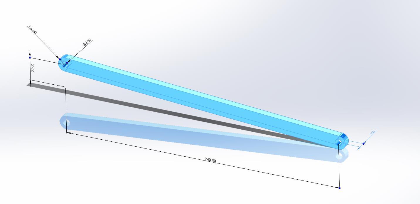 A detailed CAD model showing the precise enough dimensions and geometry of a primary link within the 12-link mechanism.